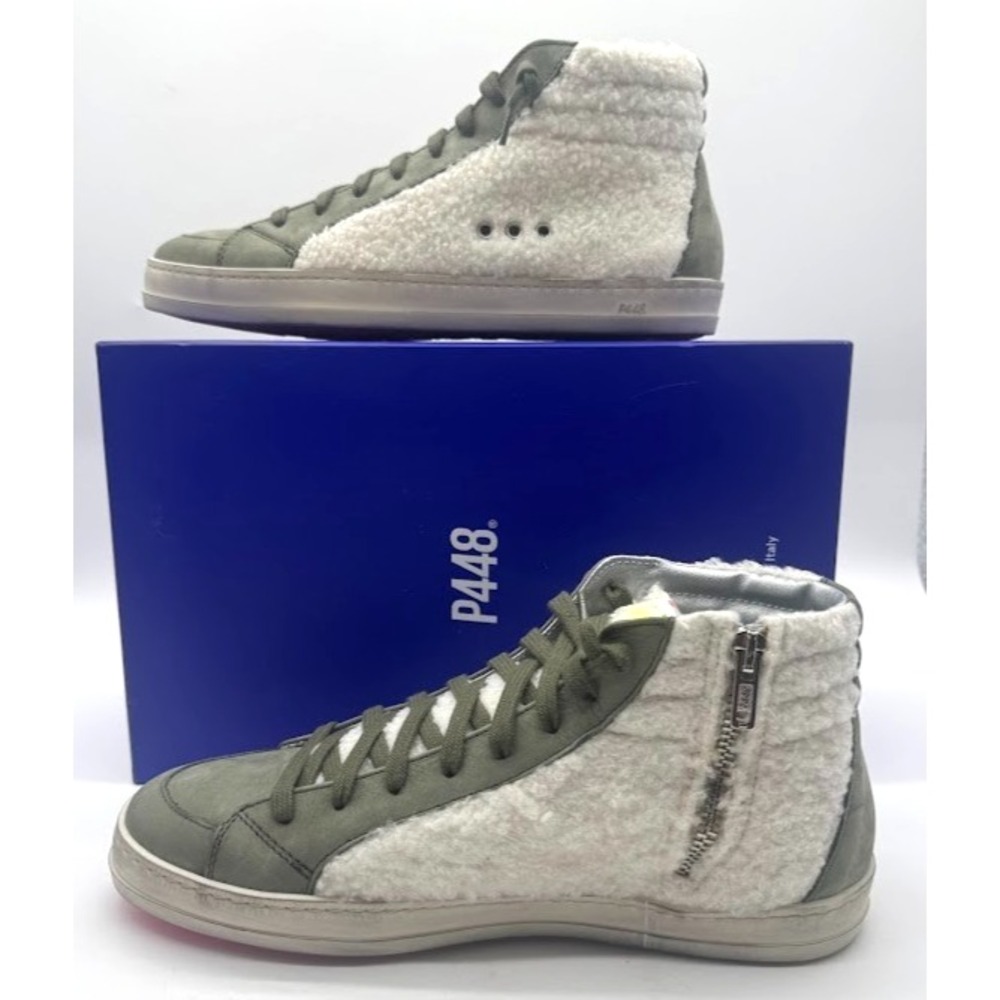 P448 F21SKATE-W Women's High Top Sneakers EU 38 US 7.5 Olive Shearling‎ NIB